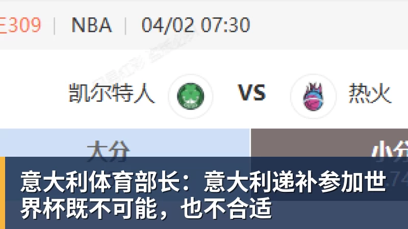 意大利体育部长：意大利递补参加世界杯既不可能，也不合适